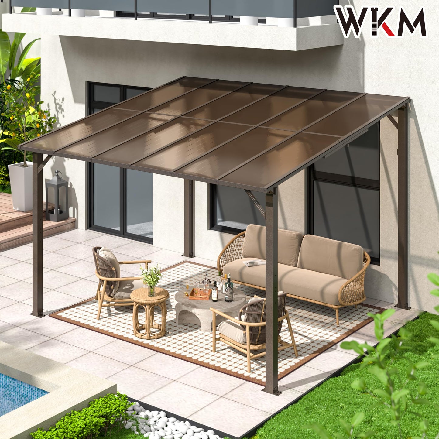 WKM 10X12 FT Gazebo,Gazebos on Clearance, Wall Mounted Gazebo, Pergolas and Gazebos Clearance, Lean to Gazebo Hard Top, Decks, Porch and Backyard