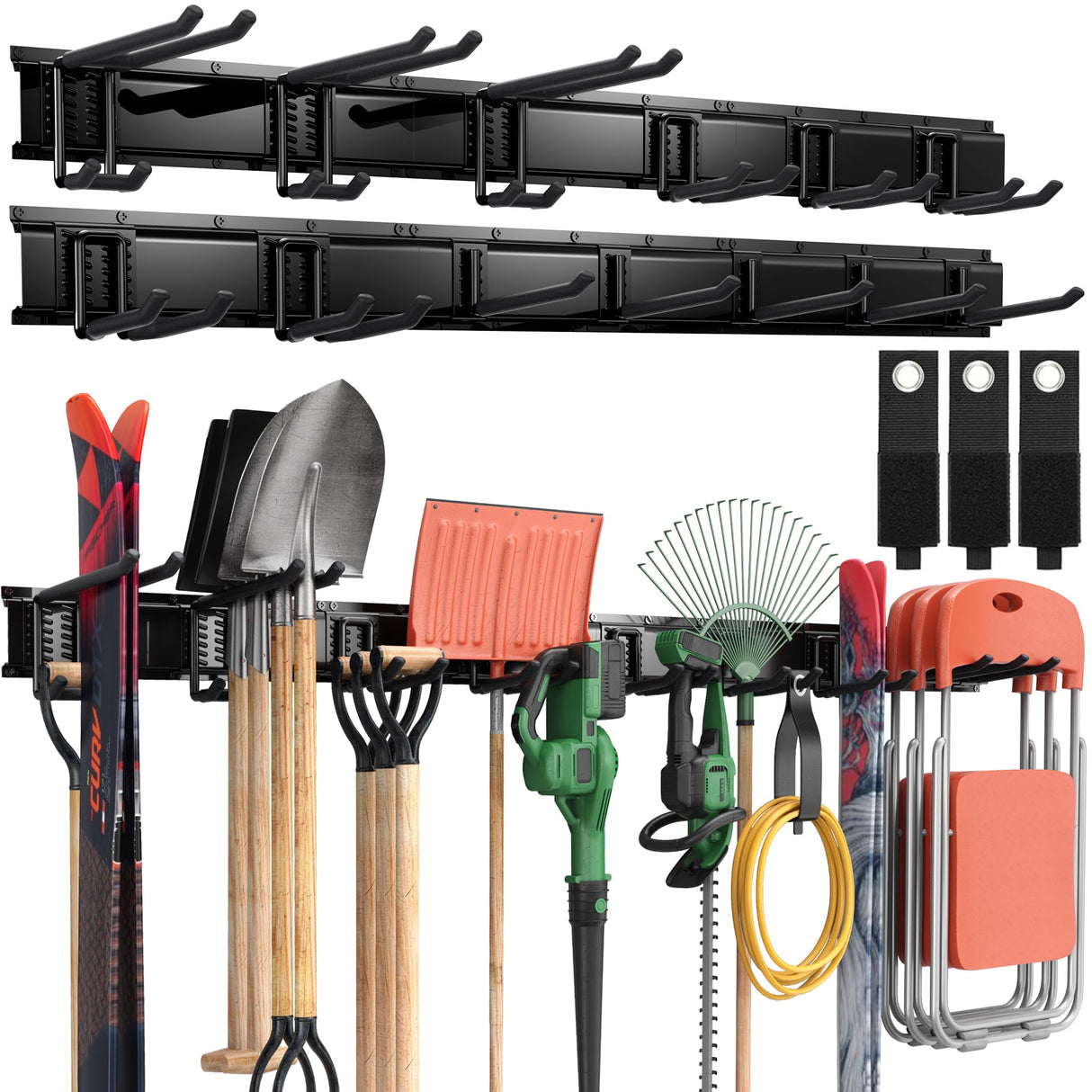 LBT 99" Garage Tool Organizer Wall Mount - 1000lbs Garden Tool Organizer with Adjustable Hooks, Heavy Duty Metal Garage Storage Rack, Anti-Rust Shed Rack Holder Hanging Rake Broom Mower Snowboard LBT