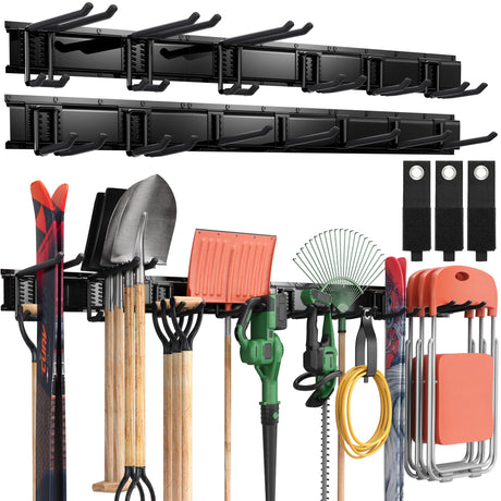 LBT 99" Garage Tool Organizer Wall Mount - 1000lbs Garden Tool Organizer with Adjustable Hooks, Heavy Duty Metal Garage Storage Rack, Anti-Rust Shed Rack Holder Hanging Rake Broom Mower Snowboard LBT