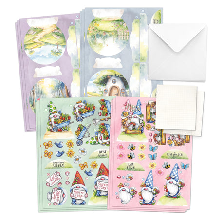 Katy Sue Garden Gnomes Die-Cut Pop-Up Card Making Kit for Adults. Makes 12 Cards & Contains Gnome/Gonk Die-Cut Decoupage Paper Sheets, Supports, Envelopes & Foam Pads for Card Making Supplies Katy Sue