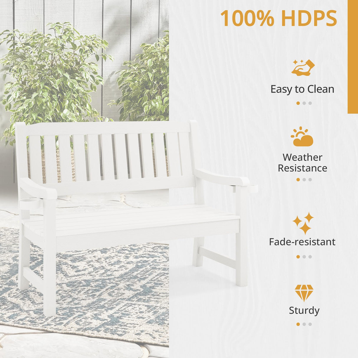 LUE BONA Outdoor Bench, 2-Person HDPS Garden Bench, Outdoor Benches Weatherproof, All-Weather Fade/Rot Resistant Patio Bench for Park, Front Porch, Backyard (White) LUE BONA