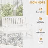 LUE BONA Outdoor Bench, 2-Person HDPS Garden Bench, Outdoor Benches Weatherproof, All-Weather Fade/Rot Resistant Patio Bench for Park, Front Porch, Backyard (White) LUE BONA