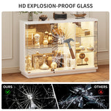 HNEBC Lockable Display Curio Cabinet with Glass Door,47.2" W Glass Display Cabinet with 3 Color Lights for Collectibles,5-Tier Lighted Display Case with Human Sensor,Living Room,White HNEBC