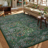 Lahome Floral Washable Rugs 5x7, Soft Green Rugs for Bedroom Living Room, Boho Non Slip Low Pile Forest Stain Resistance Large Throw Carpet for Farmhouse Dining Room Office, Dark Green Lahome