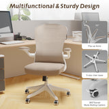 SICHY AGE Office Chair, Ergonomic Desk Chair with Flip-Armrest & Cushion for Lumbar Support, Mid Back Computer Chair with Thickened Cushion, Desk Chair Comfy with Wheels for Study and Work, Khaki SICHY AGE