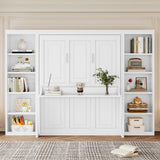 SOFTSEA Full Size Murphy Bed with Desk, Foldable Murphy Bed with Storage Cabinets, Space Saving Pull Down Wall Bed for Small Spaces, Guest Room, Bedroom or Office, White SOFTSEA