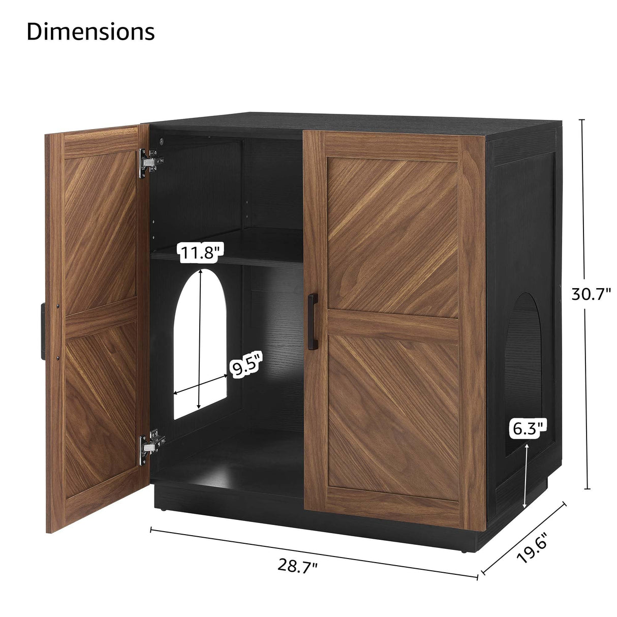 unipaws Cat Litter Box Enclosure with Shelves, Tall Hidden Litter Box Cover for Tall or Top Entry Litter Box, Kitty Enclosed Litter Box Cabinet, Cat Box Furniture, Walnut unipaws