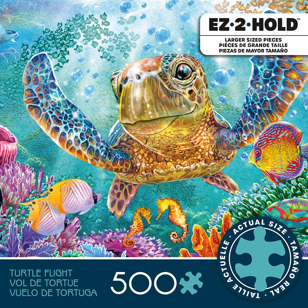 Ceaco - Steve Sundram - Turtle Flight - 500 Piece Jigsaw Puzzle – Oversized Pieces – Easy to Hold – EZ Hold Ceaco