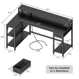 SUPERJARE 53 inch Reversible L Shaped Desk with LED Lights & Power Outlets, Computer Desk with Shelves & Monitor Stand, Gaming Desk with Drawer, Home Office Desk Corner Desk, Black SUPERJARE