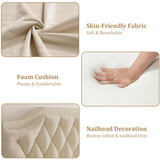 IDEALHOUSE Full Size Canopy Bed Frame with Nailhead Decoration Headboard，Upholstered Bed Frame with Poles 4 Corner Bed Bracket,Solid Wood Slats Support,No Box Spring Needed,Noise Free,Beige IDEALHOUSE