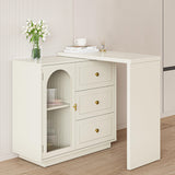 RoyalCraft Makeup Vanity Desk, Extendable Corner Vanity Makeup Table with 3 Drawers & 1 Door, Modern Dressing Table for Bedroom, Cream White Makeup Vanity Without Mirror RoyalCraft