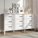 BAZELOR Farmhouse 9 Drawers Dresser for Bedroom, Wood Rustic Wide Chest with Metal Handles, Storage Dressers Organizer for Bedroom, Hallway, Entryway, White BAZELOR