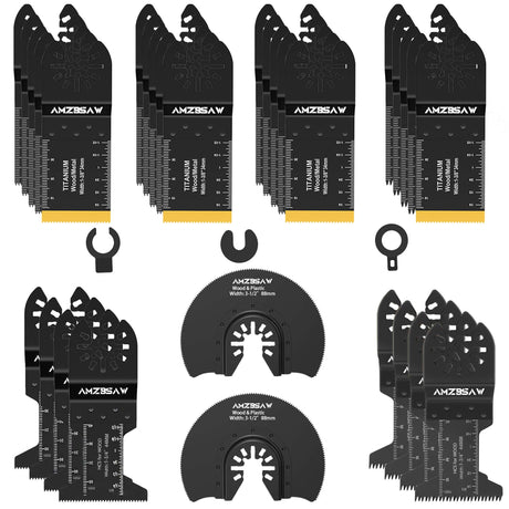AMZBSAW 30 PCS Oscillating Tool Blades, 6 Types Oscillating Saw Blades for Metal Nails and Wood Plastic, Professional Multi Tool Blades Kits Fit Bosch Dewalt Ryobi Milwaukee AMZBSAW