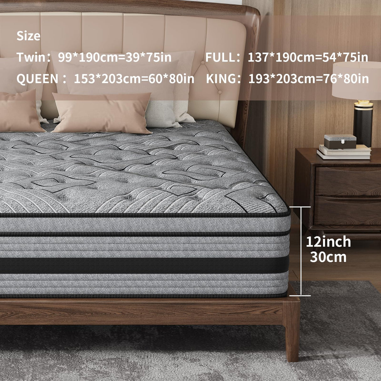 gunugu Twin Mattress 12 Inch,Twin Size Mattresses in a Box,Hybrid Memory Foam Mattress with Individual Pocket Spring for Motion Isolation & Silent Sleep & Lumbar Support & Pressure Relief,Medium Firm gunugu