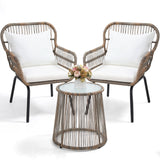 wildformers 3 Piece Rattan Wicker Bistro Set, Outdoor Conversation Furniture Set with Glass Top Table, Space Saving for Balcony, Backyard, Natural wildformers