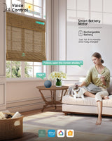 Yoolax Motorized Bamboo Roman Blinds with Remote, Roman Shades for Indoor Windows, Smart Blinds with Voice Control, Compatible with Alexa Google Home, APP Control, Custom Size, Bamboo Brown Yoolax