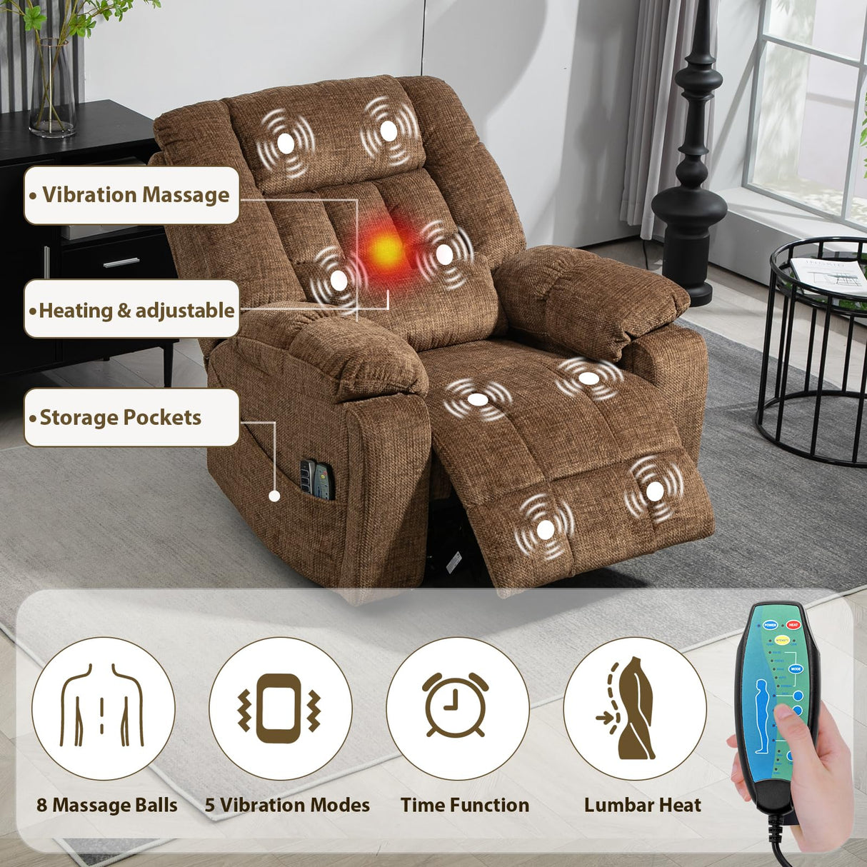 SINCRUMI 4-Motor Power Lift Chairs for Elderly with Heat & Massage, Infinite Position Adjustable Headrest, Lumbar and Footrest, Wide Seat Lay Flat Recliner with Hidden Cup Holders, Brown SINCRUMI