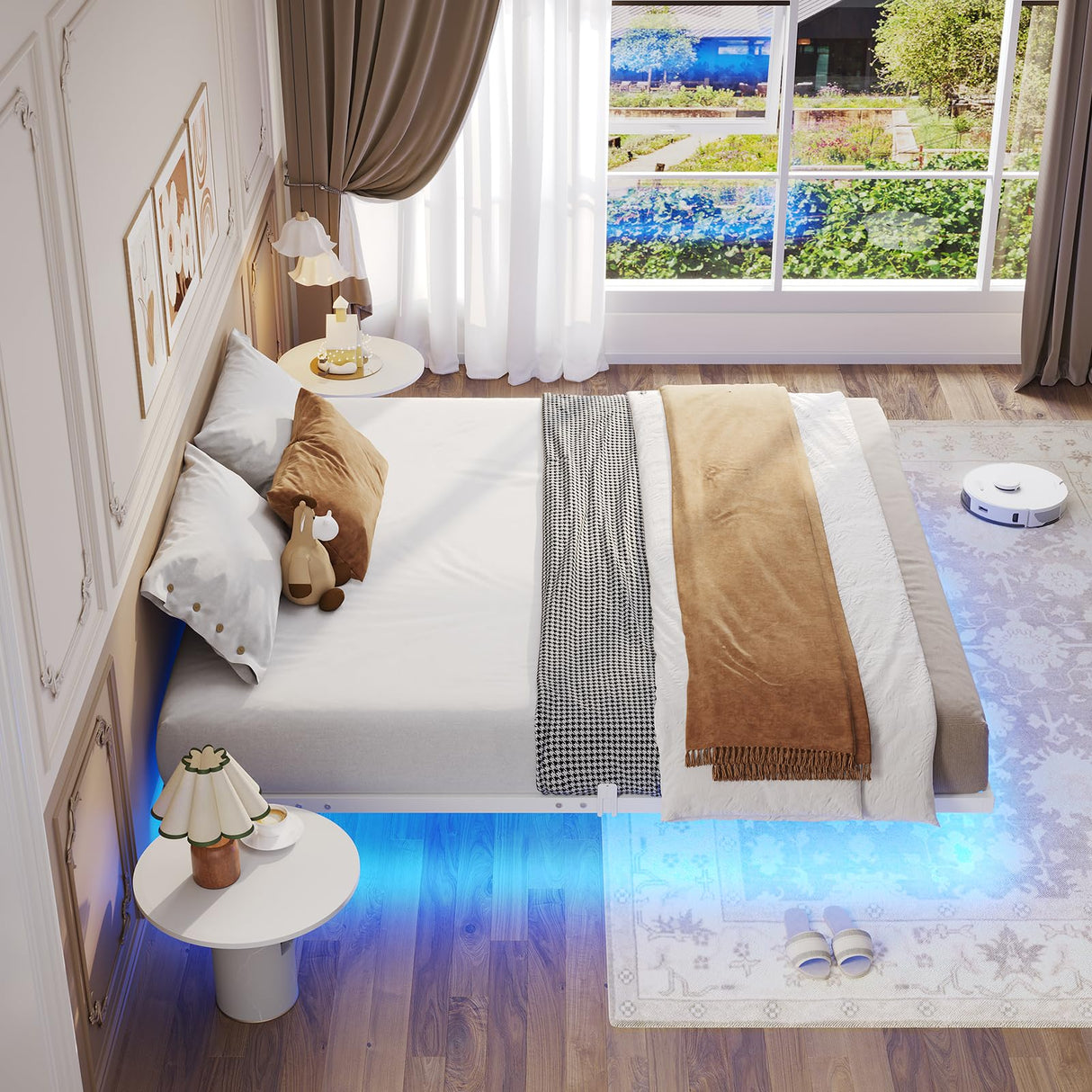 Hasuit King Size Floating Bed Frame with LED Lights - Metal Platform, Easy Assembly, No Box Spring Needed Hasuit