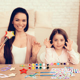 122 Pcs Unfinished Star Princess Fairy Wands Kit Make Your Own Princess Wand DIY Art Craft Magical Wand Include 48 Star Wooden Fairy Wands 24 Gem Stickers 48 Ribbons 12 Markers for Kids Party Supplies Feradny