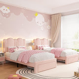 EnHomee Twin LED Bed Frame with Storage Drawer,Princess Bed Frame Twin Size,Cute Upholstered Bed Frame with Adjustable Cloud Headboard,Strong Support,No Box Spring Required,Easy Assembly,Pink EnHomee