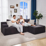 Hobestluk 96” Modular Sectional Sofa Couches L-Shape Couch 3 Seat Modular Sofa Memory Foam Sectional Couches for Living Room, Cloud Couch with Oversized Chaise (Grey, Stripe (Right Facing Chaise)) Hobestluk
