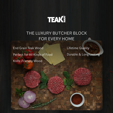 Teakhaus Butcher Block Cutting Board - Large Wooden Cutting Board - Teak End Grain Wood - Knife Friendly - FSC Certified Teakhaus