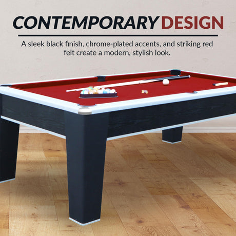 Hathaway Mirage 7.5 Ft Heavy Duty Pool Table – Includes Cue Sticks, Billiard Balls, Brush – Perfect for Professional and Family Billiards Games Room – Red Felt with Wood Finish Hathaway