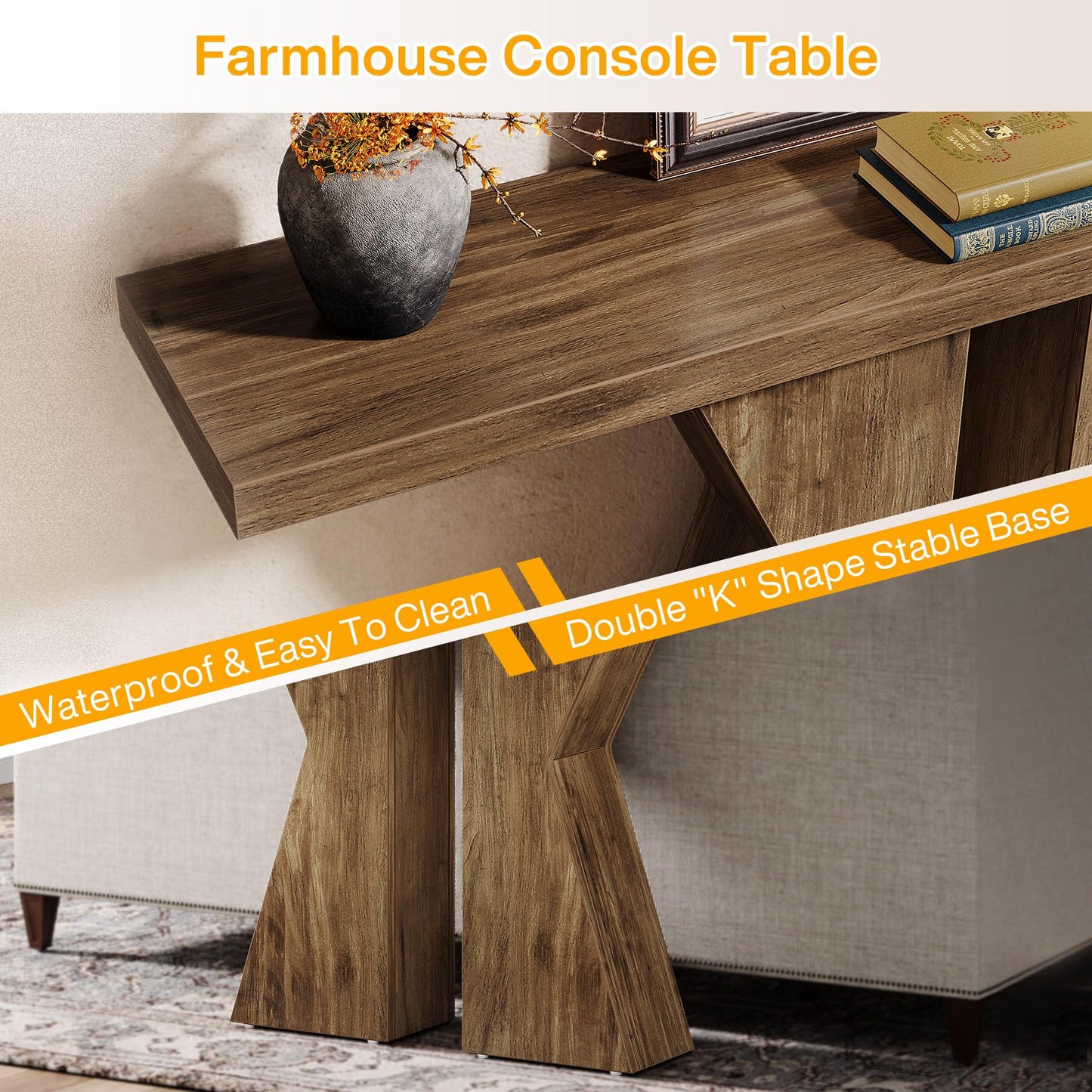 Tribesigns Farmhouse Entryway Table, 55.12 Inch Console Table Behind Sofa Table, Wood Sofa Table Narrow Hallway Table, Foyer Entry Table with K-Shaped Frame for Entrance Living Room, Rustic B - WoodArtSupply