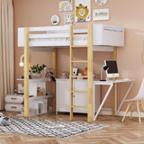 Harper & Bright Designs Twin Size Loft Bed with Foldable Desk, Bookshelf and Built-in Storage Cabinet, Wood Loft Bed Frame, White Harper & Bright Designs