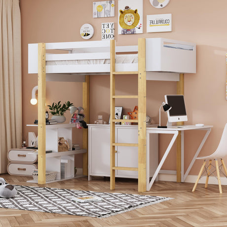 Harper & Bright Designs Twin Size Loft Bed with Foldable Desk, Bookshelf and Built-in Storage Cabinet, Wood Loft Bed Frame, White Harper & Bright Designs