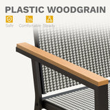 DWVO Stackable Patio Chairs Set of 2, All-Weather Patio Seating with Olefin Fabric and Faux Wood Armrests, Black & White Plaid Pattern DWVO