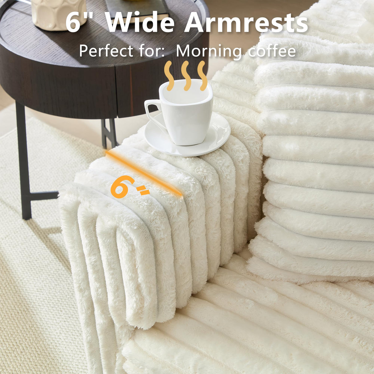 Tabaray 102.4" Oversized Cloud Couch, Convertible 4 Deep Seat Foam Sofa Couch, 2 in 1 Plush Corduroy Sofa with 6 Soft Pillows, Modern Modular Sectional Couches for Living Room, Apartment, Beige Tabaray