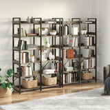 Seventable 6-Tier Industrial Wood and Metal Bookshelf with 4 Hooks – Rustic Grey Display Rack Seventable