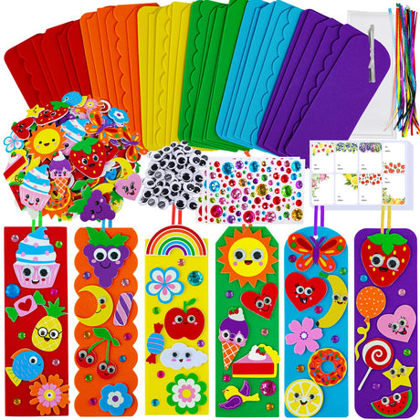 Winlyn 36 Sets Cute Crafts Kits DIY Colorful Whimsical Bookmarks Decorations Art Sets Fruits Sweet Treats Animals Sun Rainbow Foam Stickers for Kids Classroom Activities Reading Rewards Party Favors Winlyn