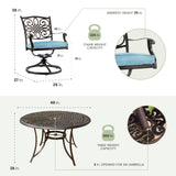 Hanover Traditions 5-Piece Rust Resistant Aluminum Patio Dining Set with Blue Cushions, Swivel Rockers and Aluminum Round Dining Table, Outdoor Dining Set for 4 Hanover