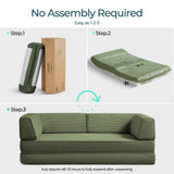 LINSY HOME 79'' Convertible Sofa Bed - Boneless Compression Sofa Folding Loveseat Sleeper - Foldable Corduroy Couch Bed for Living Room Bedroom - Modular Sectional Compressed Sofa in Box, Green LINSY HOME