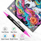 72 Colors Acrylic Paint Markers, Dual Tip with Fine Tip and Brush Tip Pens for Stone, Wood, Calligraphy, Canvas, Ceramic, Metal, Glass, Rock Painting, DIY Crafts Pagather