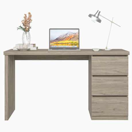 furtble Computer Desk with drawers, Wood Work Desk, Home Office PC Desk Workstation with Storage, Farmhouse Computer Table for Bedroom, Living Room, 53.5 inches, Grey Oak furtble
