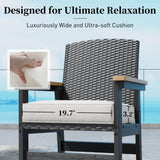 7 Piece HDPE Outdoor Dining Set for 6, 64” All Weather Wood-grain Dining Table, 6 Wicker Rattan Chairs with 3.2” Waterproof Cushion, Patio Table and Chairs Set for Backyard and Deck, Black SUNSHINE VALLEY