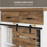 HOSTACK Farmhouse Coffee Bar Cabinet, Sideboard Buffet Cabinet with Drawers and Shelves, Sliding Barn Door Storage Cabinet for Kitchen, Living Room, Dining Room, Entryway, White and Rustic Brown HOSTACK