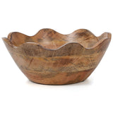 Mela Artisans Wooden Scalloped Bowl - Medium | Ruffle Decorative Style | Rustic Kitchen Decor | Mango Wood | Natural Grain Finish | Fits Bread, Fruits, Salad or Popcorn | 10” x 4” x 9” Mela Artisans