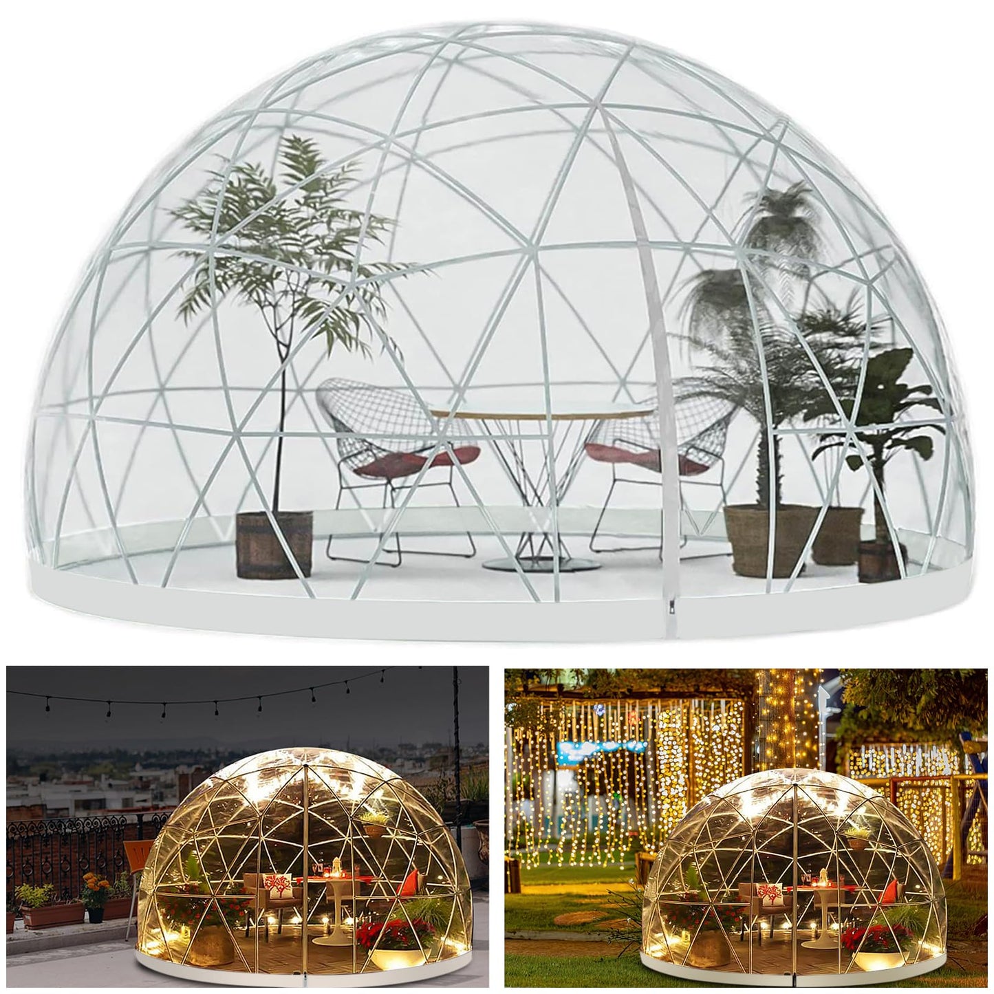 Gaonala Garden Dome Igloo, 9.5*5.7FT PVC Dome Tents with 2 * 10m Light Strings and Transparen Cover, Weatherproof Greenhouse Garden Bubble Tent, Igloo Dome House Suitable for Patio and Dining - WoodArtSupply