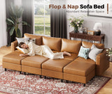 ABCASA 118.5" Faux Leather Modular Sectional Sofa with Storage Seat, Oversized 4 Seater Couch Deep Seat with Removable Cover Brown ABCASA