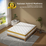 Naiveer Cooling Gel Queen Mattresses 14 Inch Memory Foam Hybrid Mattress for Back Pain & Pressure Relief, Queen Size Mattress in A Box with Pocket Springs, Medium Firm with CertiPUR-US Certified Naiveer