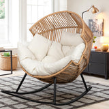Vongrasig Wicker Rocking Egg Chair PE Rattan with Cushion, Oversized Patio Lounge Rocker Chair for Outdoor, Indoor, Balcony, Backyard, Garden, Beige Vongrasig