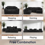 Trygoal 132" U Shaped Couch, Modular Sectional Sofa with Chaise, Corduroy U Shaped Boneless Couch with Deep Seat, Upholstered Modular Cloud Sofa for Living Room, No Assembly Required, Black Trygoal