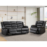 EBELLO Faux Leather Manual Recliner Sofa Set, 3 Seat Reclining Sofa, Couch Furniture Set for Living Room, Black EBELLO