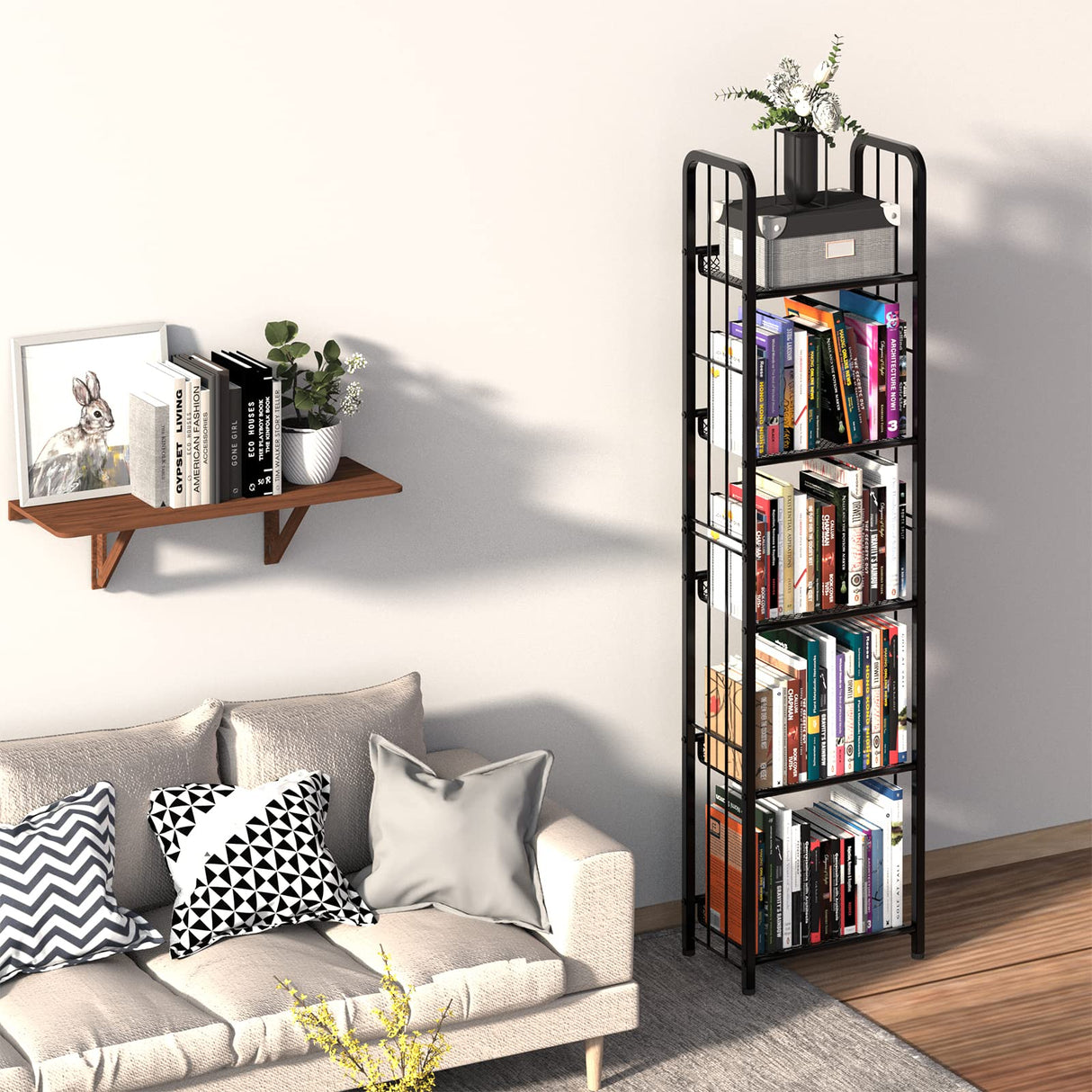 Azheruol Bookshelf Storage Shelf Bookcase Freestanding Storage Stand for Living Room, Bedroom, Kitchen Rust Resistance Easy Assembly Free Combination Multi-Functional Organizer (5 Tiers, Black) Azheruol