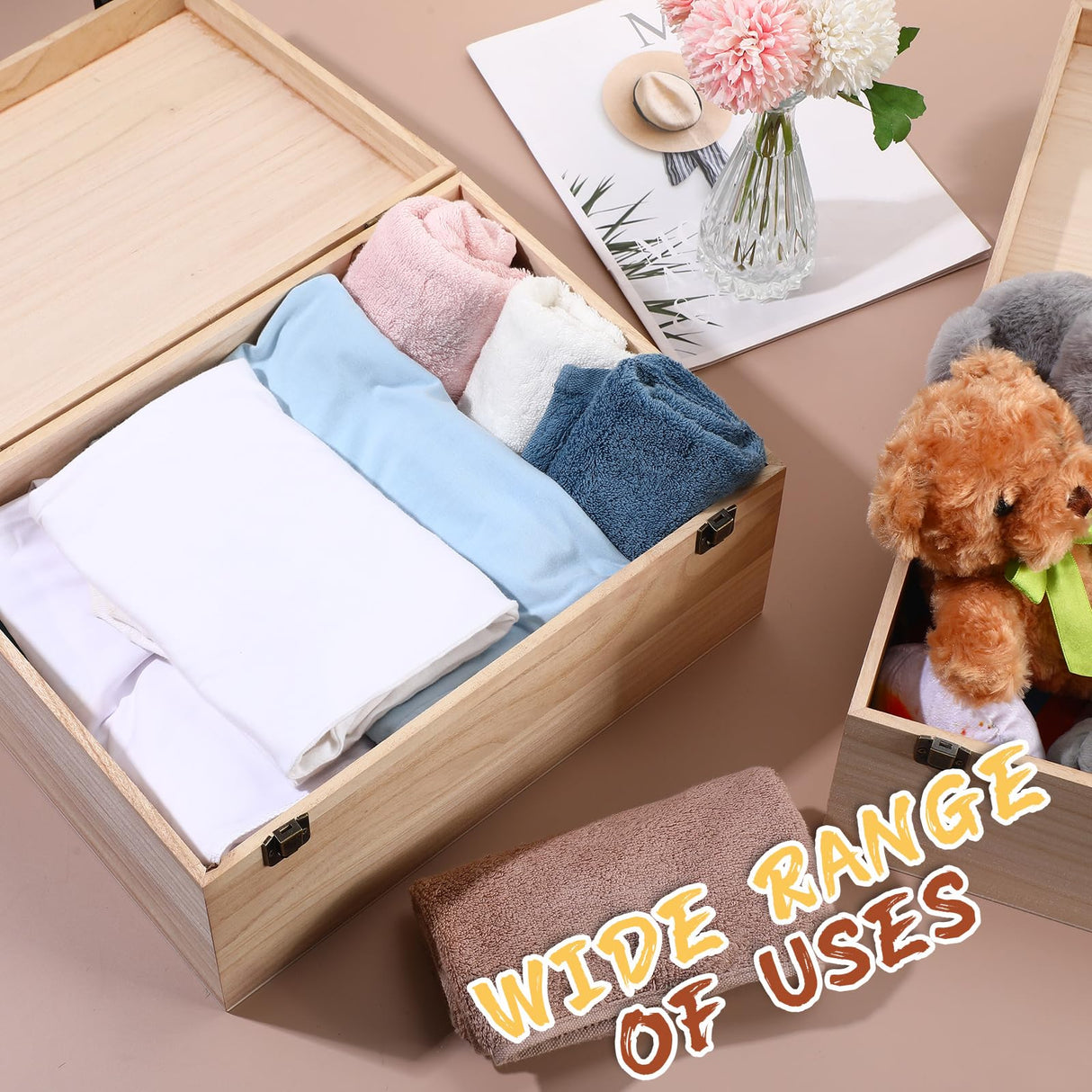 Wesiti 2 Pcs Unfinished Wooden Box 14 x 10 x 6.5 Inch Treasure Chest Craft Box with Hinged Lid Rustic Large Paint Box Stash Crate for Storage Carving DIY Gift Wesiti