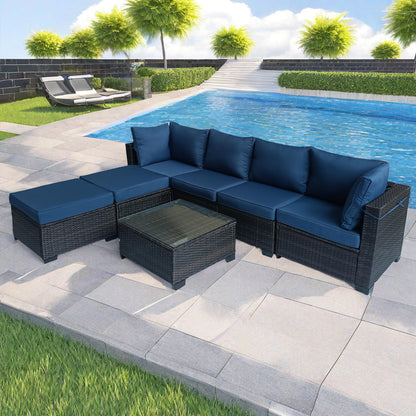 7-Piece Outdoor Furniture Patio Rattan Sectional Set with Wicker Conversation Sofas,Include Cushions, Coffee Table,Easy to Assemble,Perfect for Backyard, Porch, Garden, and Balcony (Brown-Dar - WoodArtSupply